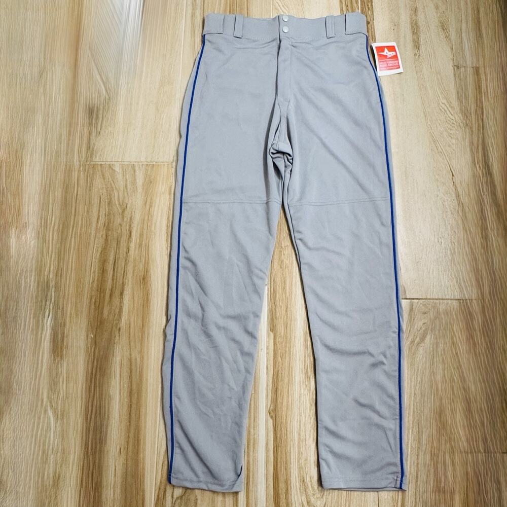 All Star NWT Sports Baseball Men Pants Gray w/Royal Blue Piping Pockets Sz Large